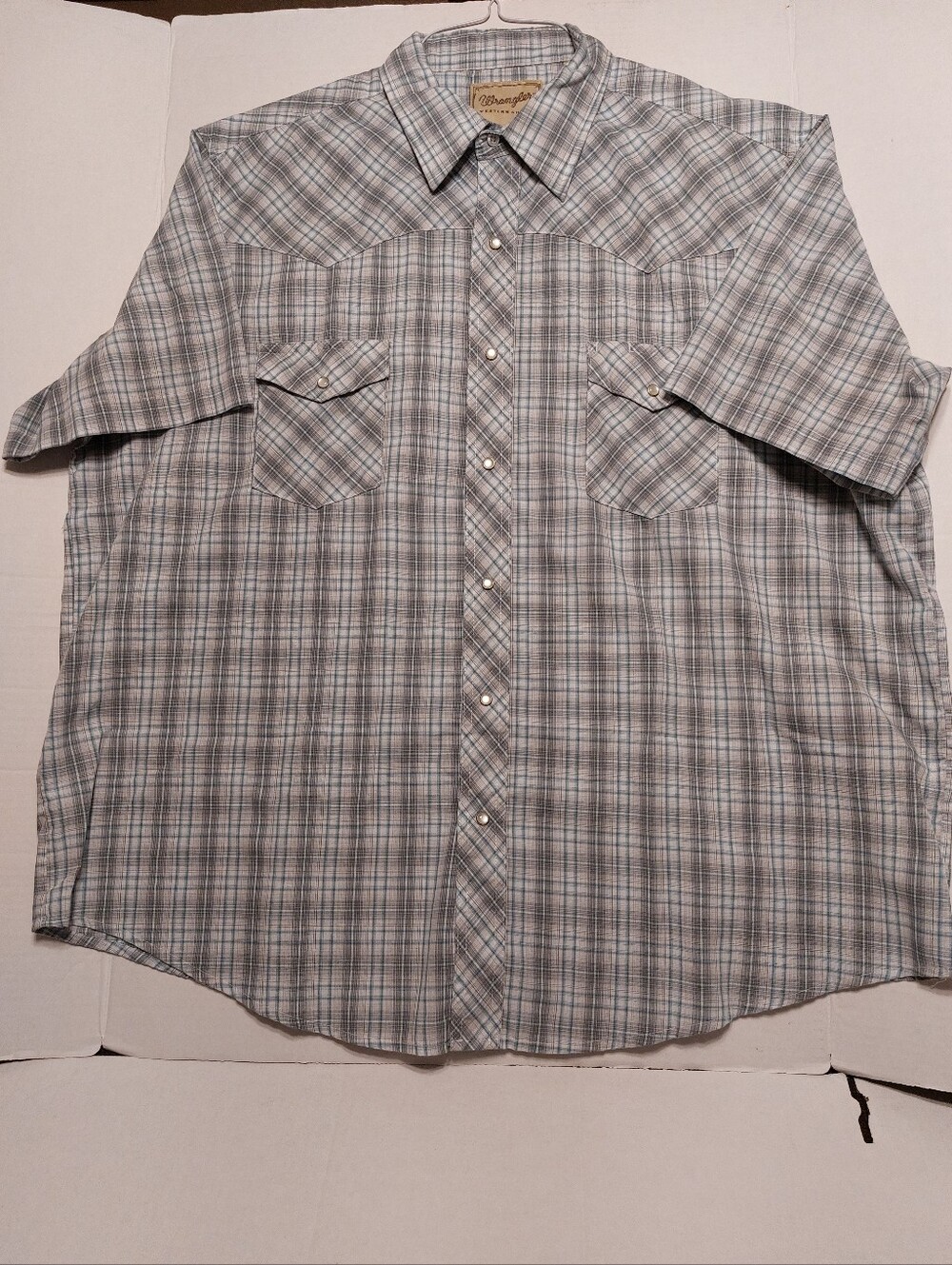Wrangler Men’s Short Sleeve Plaid Button-Down Shirt - Gray & Blue